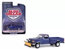 1991 Ford F-250 XL 4X4 Pickup Snow Plow Blue Collar Greenlight 1:64 Die-cast