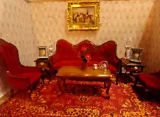 DOLLHOUSE MINIATURE RED VICTORIAN PARLOR SUITE