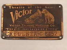 antique VICTOR CREDENZA phonograph NAME PLATE C-6452