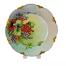 New ListingHand Painted MZ Austria Plate 1909 Berries Red Blue Berry Vine Gold Border 8.5"