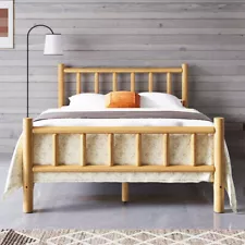 Farmhouse Queen Log Bed Frame Rustic Solid Pine Cylinder Build Natural Finish