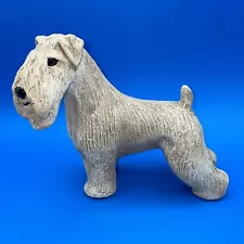 VINTAGE FIGURINE OF SOFT COATED WHEATEN TERRIER DOG SIGNED BY ARTIST T C SCHOCH