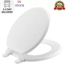 Round Enameled Wood Closed Front Toilet Seat in White