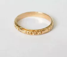 Vintage Beautiful Patterned 18k Gold Plated Hand Carved Ring For Sale