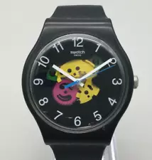 Swatch Patchwork Watch Unisex 41mm Skeleton Swiss Made Black New Battery