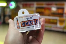 RARE 1950s THIRSTY WHISTLE ORANGE STRING HOLDER DEALER PORCELAIN METAL SIGN SODA