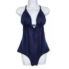 New ListingSALE J Crew Plunge Front Cross Back Swimsuit Navy Blue Tie Front Size 14