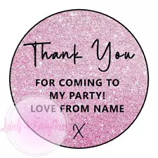 Personalised Thank You For Coming To My Party Stickers Pink Glitter Effect