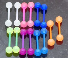 20 Pc Glow In The Dark Bioflexible Tongue Rings Nipple Barbells