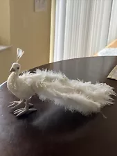 High Quality Real Feather White with Glitter Peacock - 12”