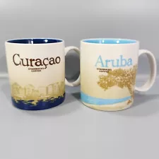 Starbucks Global Icon Series Coffee Mug Curacao and Aruba 16oz Cups Lot of 2