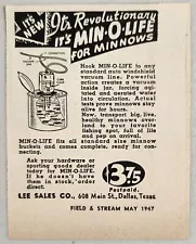 1947 Print Ad Min-O-Life for Minnows Fishing Bait Lee Sales Dallas,Texas