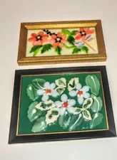 2 Stained Glass Floral Panels in Wood Frame Kelleher's Studio approx 8 x 5