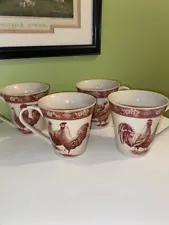 Vintage Style Farmhouse Red Rooster and Hen Mugs for the Holidays Set of 4 New