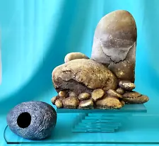 UNIQUE AQUARIUM FAUX STACKED ROCK FORMATION + SINGLE FAUX ROCK - FISH TANK DECOR