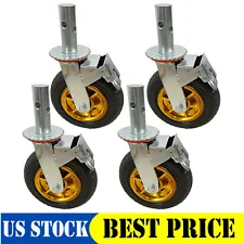 4PCS Scaffolding Casters 8" x 2" Rubber Wheels w/ Locking Brakes 1-3/8" 4400LBS