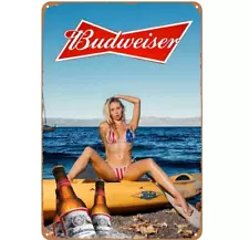 Budweiser Beer Bikini Model Vintage Novelty Metal Sign 8" x 12" Wall Art