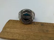 VINTAGE MEN'S HARLEY DAVIDSON TURQUOISE & ONYX RING -Flames on Sides SIZE 12 1/2