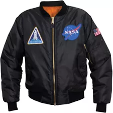 Black NASA Meatball MA1 Flight Jacket Space Shuttle Patches Bomber Coat