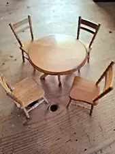 Dolls House Round Table & Chairs Miniature Light Oak Dining Room Furniture Set