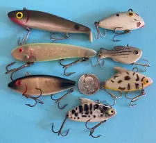 Vtg LOT 7 LIPLESS CRANKBAITS HEDDON L&S WHOPPER STOPPER FISHING LURES MIX CLONES