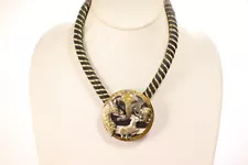 African Jungle Safari Elephant-Giraffe-Zebra Medallion Necklace