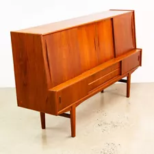 Mid Century Danish Modern Credenza Highboard Teak Sliding Doors Bar Mobler Mcm