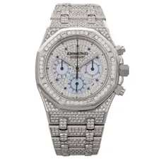 Audemars Piguet Royal Oak Watch 39MM Diamond Pave No Markers Dial White Gold