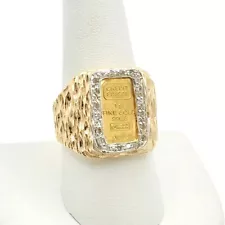 Credit Suisse 1g Fine Gold Bar Diamond Halo 14K Mens Ring sz10