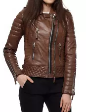 Vintage Café Racer Retro Motorcycle Distressed Biker Leather Jacket for women's