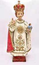 Vintage Large Infant Of Prague Statue, Red For The Sacred Heart Of Jesus 23”