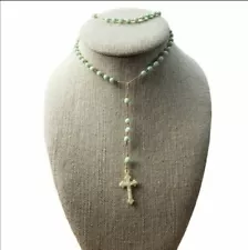 Mint Colored Prayer Beads & Plastic Cross