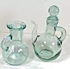 SALE: GREEN GLASS OIL/VINEGAR BOTTLE & SOURCE POURER for Green Glass Collectors: