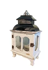 Wooden & Metal Lantern Glass Sides, Shabby Chic/farmhouse/rustic Style.