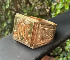 14k Rose Gold Mens Vintage Russian Ring. Engraved.