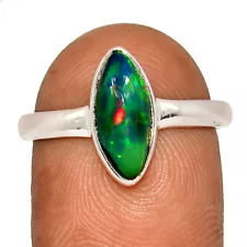 Treated Chalama Black Opal 925 Sterling Silver Ring Jewelry s.9 CR41598