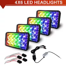 4PCS RGB 4X6" LED Headlights HI/LO Beam H6545/4651 for GMC Truck Pickup