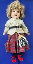 VTG Porcelain Bisque Shirley Temple Doll Composition "We Willie Winkie" 17"