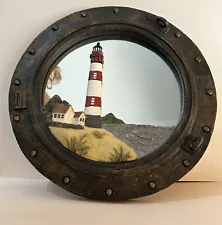 14" x 14" Lighthouse Mirror Nautical Themed Island Bay Harbor Lake Ocean Decor