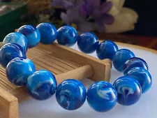 14mm Certified Natural Mexican Blue Amber Beeswax Bracelet 7.5"