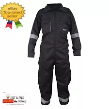 Black Work Wear Men's Overalls Boiler Suit Coveralls Mechanics Protective U.K