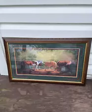 Home Interiors & Gifts Feeding Grazing Horses Framed Picture 31"x18" Western Art