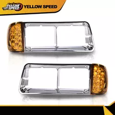 1Pair Fit For Freightliner FLD120 Headlight Bezel W/LED Turn Signal Corner Light (For: Freightliner FLD120)