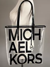 MICHAEL KORS LARGE GRAPHIC LOGO CLEAR TOTE BAG