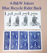 4 - Blue Back Bicycle B&W Guarantee Jokers - Extra Cards for Magic or Other Use