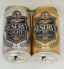 FLUTED! MILLER RESERVE BARLEY DRAFT SILVER LIGHT+GOLD EAGLE BEER CANS WISCONSIN