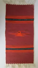 Vintage Chimayo woven geometric Thunderbird southwestern rug 9 1/2 x 20