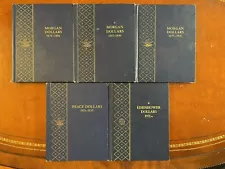 Whitman Bookshelf Albums 9427-30, 9590 ALL Silver Dollars Morgan Peace Ike