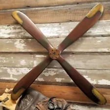 WWI Replica Four 4 Blade Wood Wooden 46&quot; Airplane Aircraft Propeller Brass