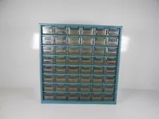 Vtg 64 Drawer Blue Plastic Storage Cabinet Organizer Craft Parts Garage Hardware